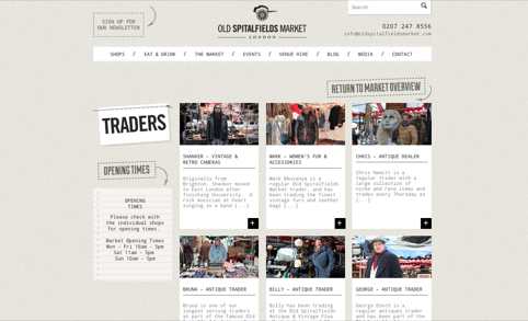 The site shows details of the Old Spitalfields Market traders