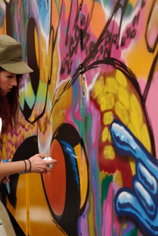 One of the artists at work last year