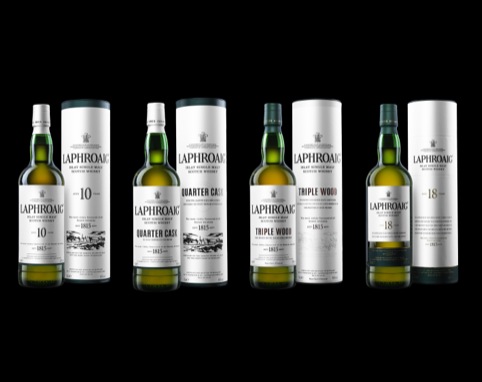 Laphroaig bottles and boxes