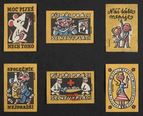 Health warnings on 1960s Czech matchboxes