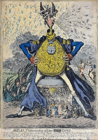 Midas Transmuting All Into Paper by James Gillray, published 9 March 1797