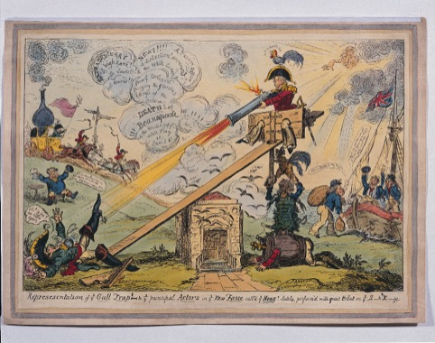 Representation of Ye Gull Trap and Ye Principal Actors in Ye New Farce Called Ye Hoak by George Cruikshank, published 6 April 1814