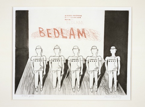 David Hockney, Bedlam, A Rake’s Progress (portfolio of 16 prints), 1961-63