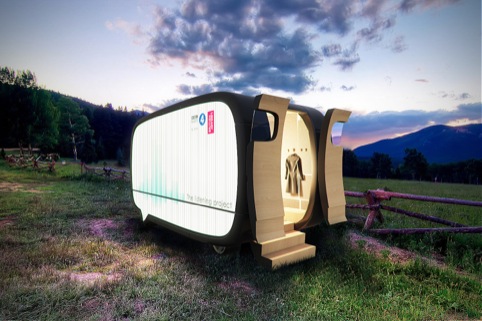 Mock-up of the pod in a meadow