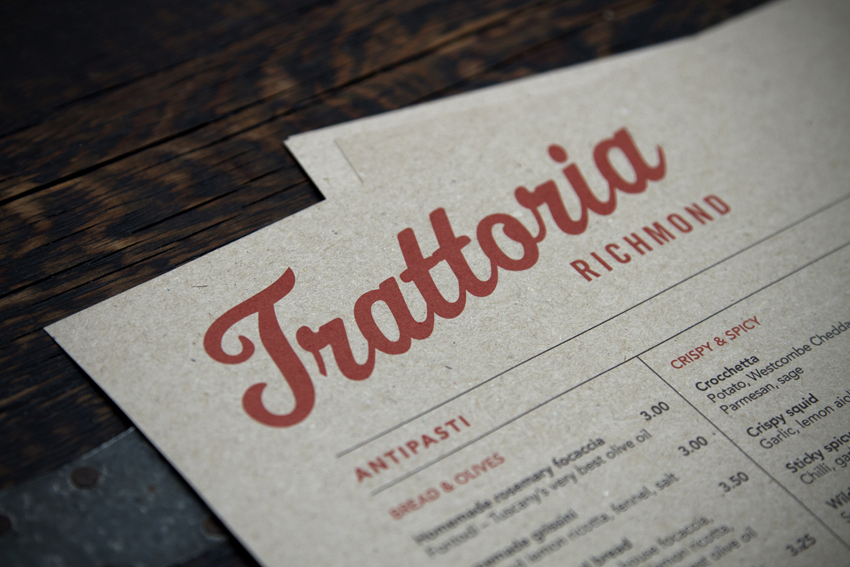 Trattoria Richmond menu.