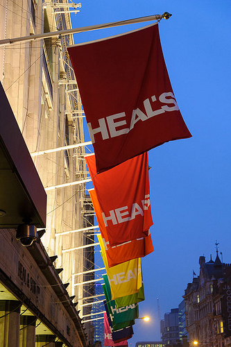 The current Heal's branding, shown at the Tottenham Court Road flagship store