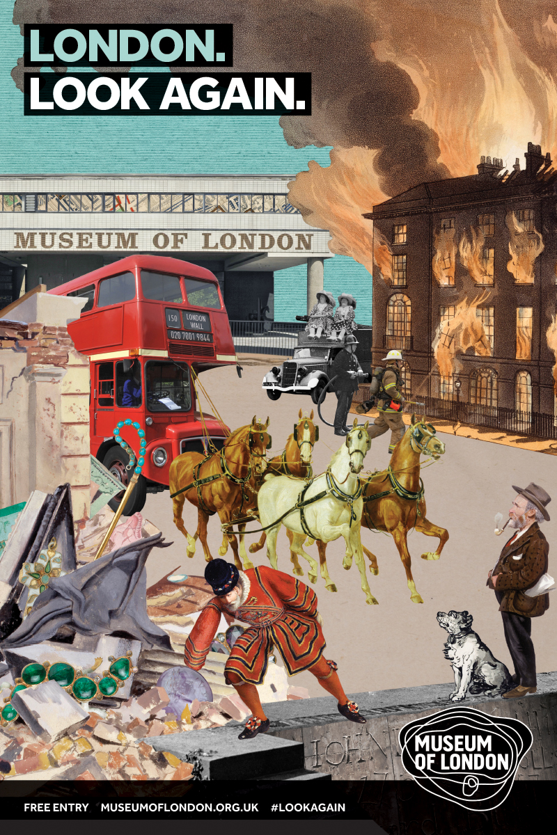 London. Look Again. A London bus, the great fire...