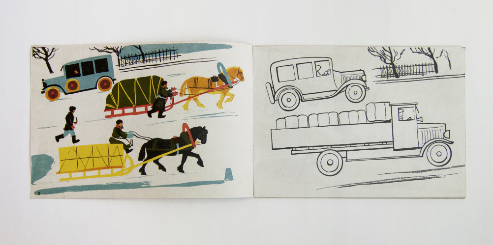 Page spreads with lorry illustration