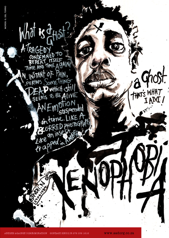 Ghost (Xenophobia), self-portrait based on experiences as an immigrant in South Africa