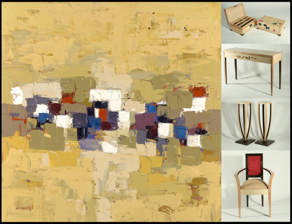Interior pieces designed by Elena Shchukina, inspired by Onyeka Ibe's paintings.