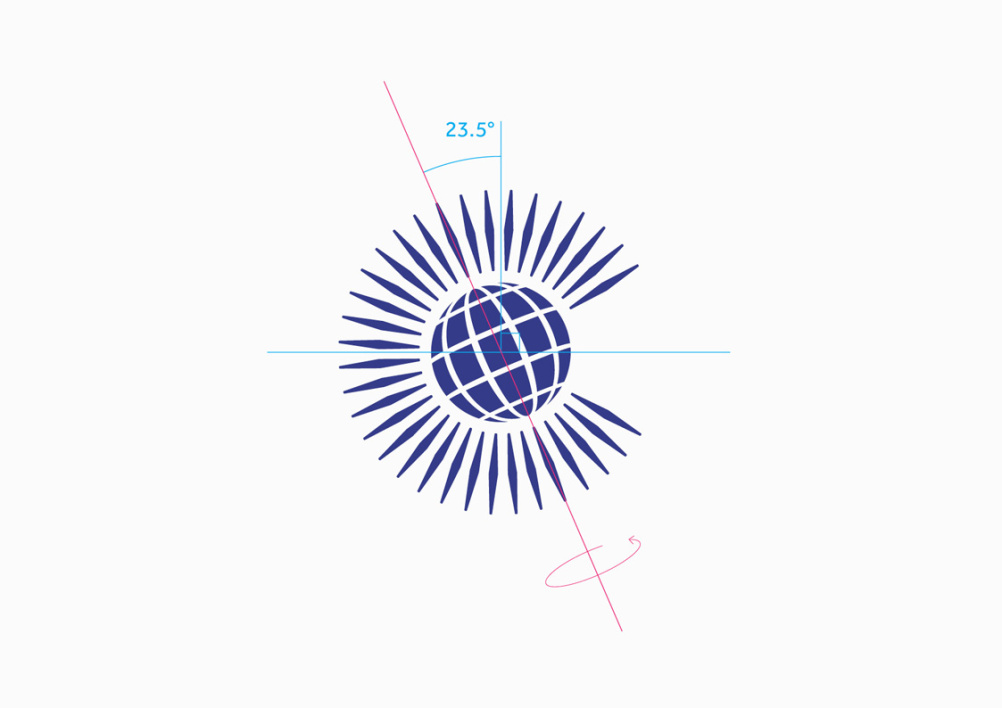 The logo is based on the tilt of the earth's axis