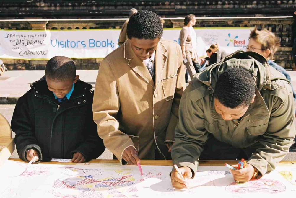 A family having a doodle