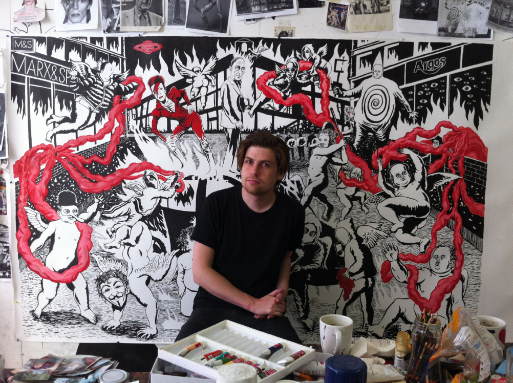 Neal Fox in his studio with All the Young Dudes, 2013