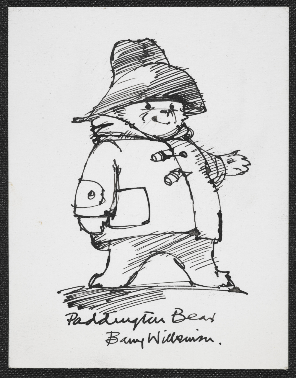 Sketch of Michael Bond's Paddington Bear by Barry Wilkinson