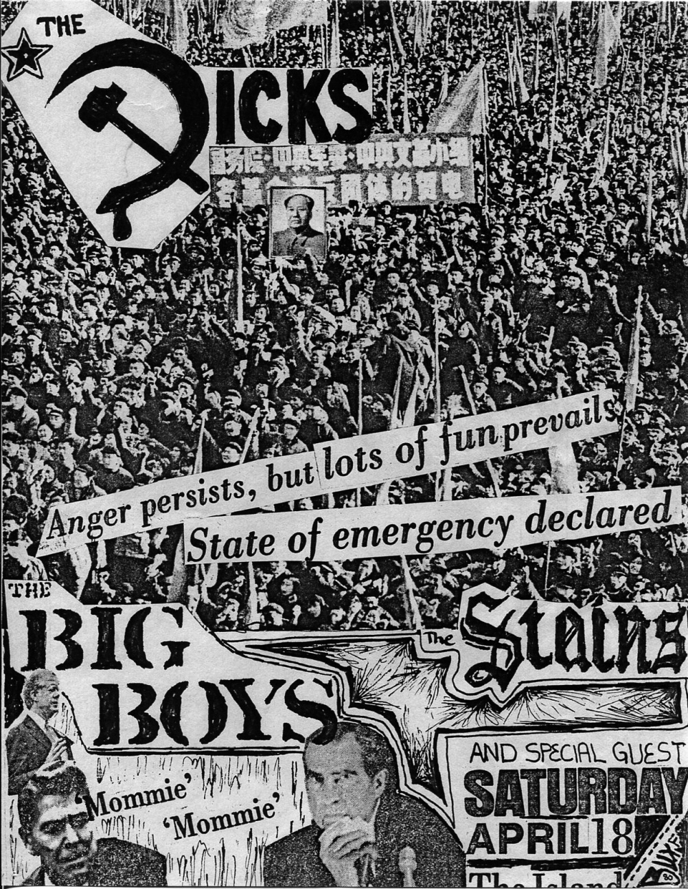 Flyer for The Dicks, The Stains and Big Boys at The Island, 1980