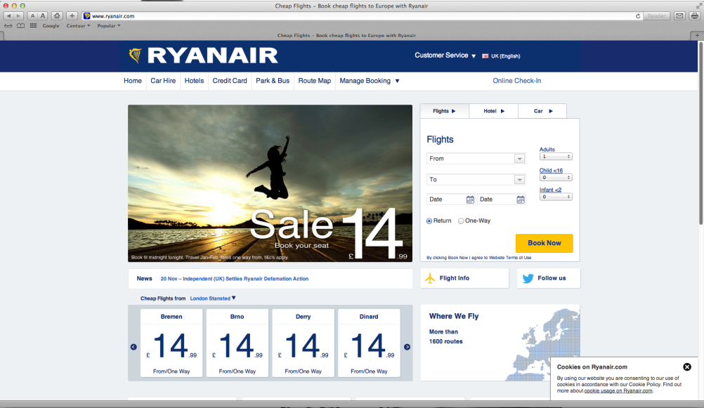 The new Ryanair homepage