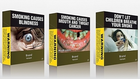 Australian plain cigarette packaging features graphic warnings