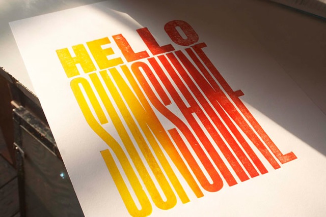 Turnbull Grey, Hello Sunshine letterpress print.