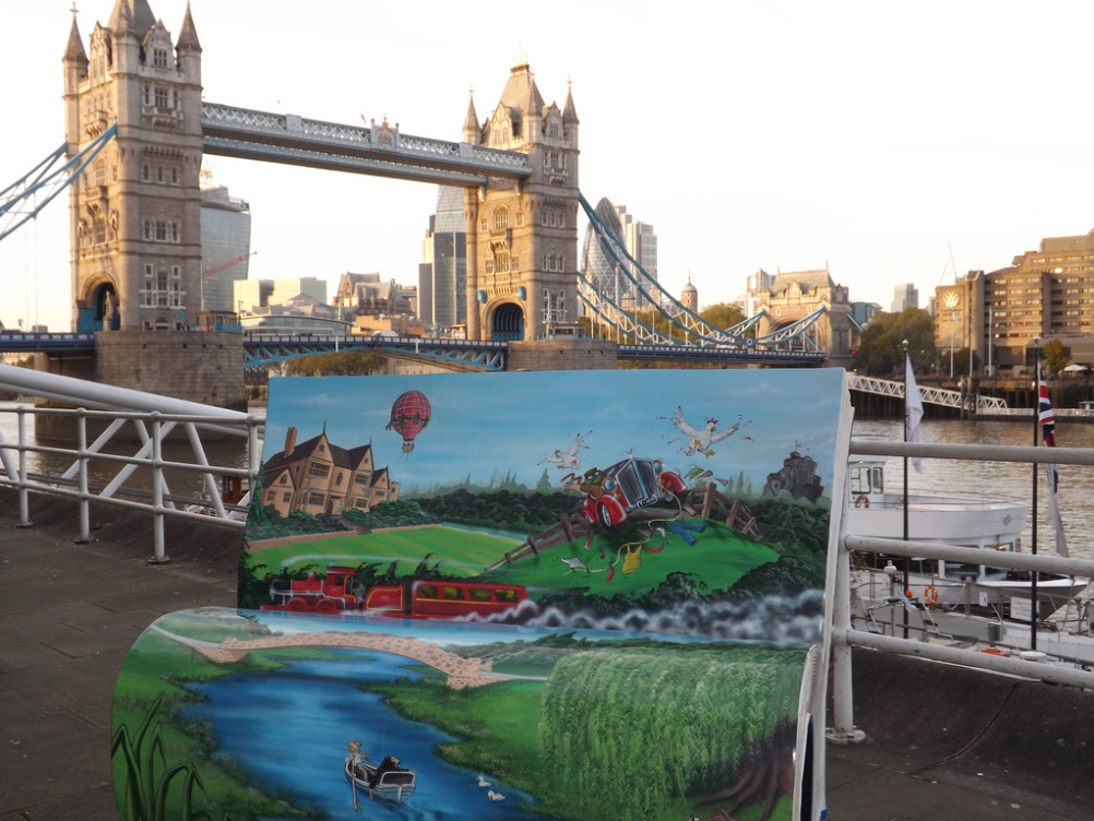 Kenneth Grahame’s Wind in the Willows bench, designed by Mik Richardson