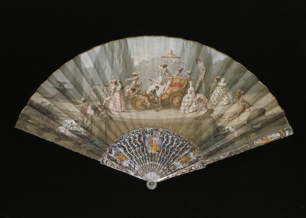 Fan with the Triumph of Harlequin, Maria Felicita Subleyras, ca. 1750, Italy