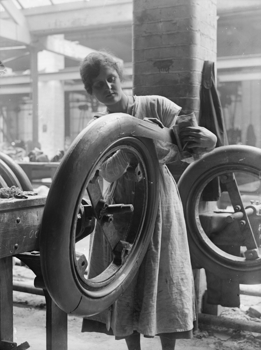 Female worker in Charles Macintosh and Sons’ Ltd rubber factory, Manchester, 1918