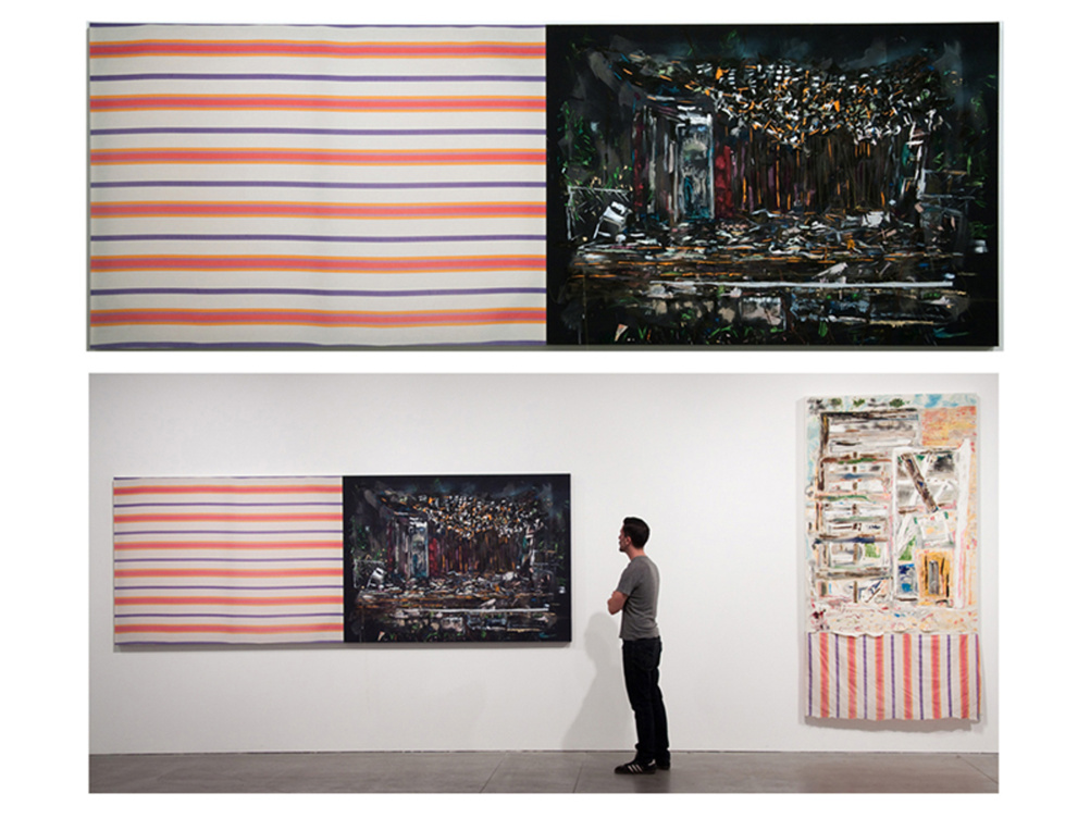 Tameka Norris, Post Katrina 6 ( Diptych), stretched bedsheet,oil paint, 2009