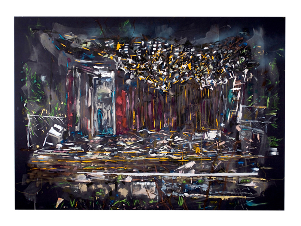 Tameka Norris, Post Katrina 6 ( Diptych), stretched bedsheet,oil paint, 2009