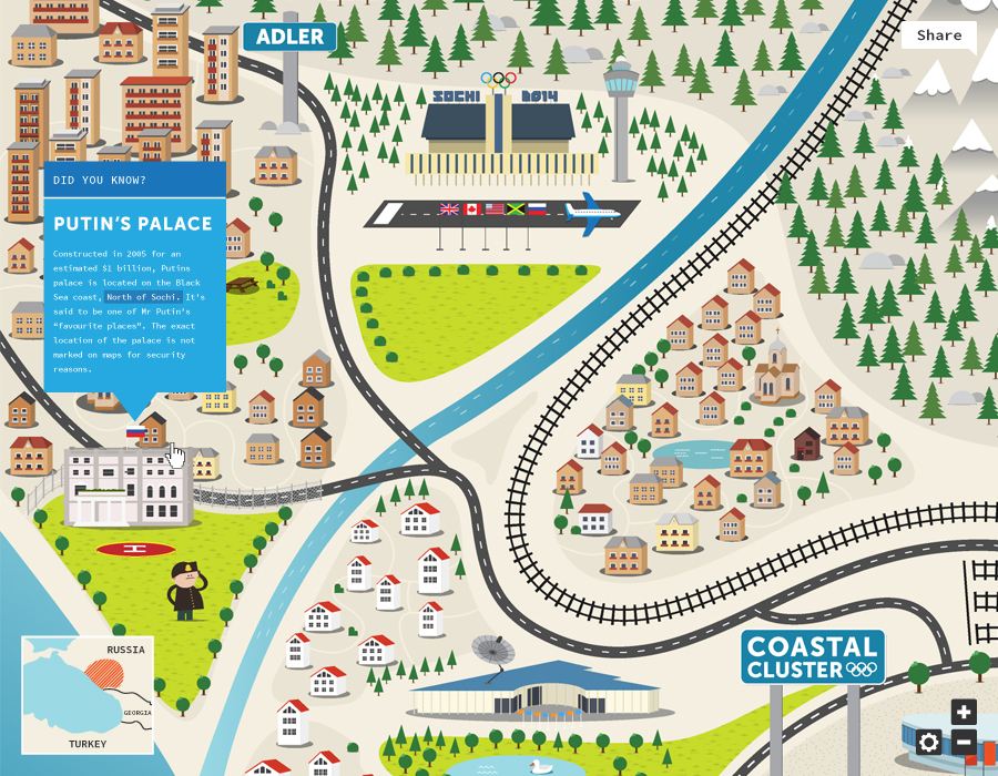 The map showing the Media Centre and Putin's Palace