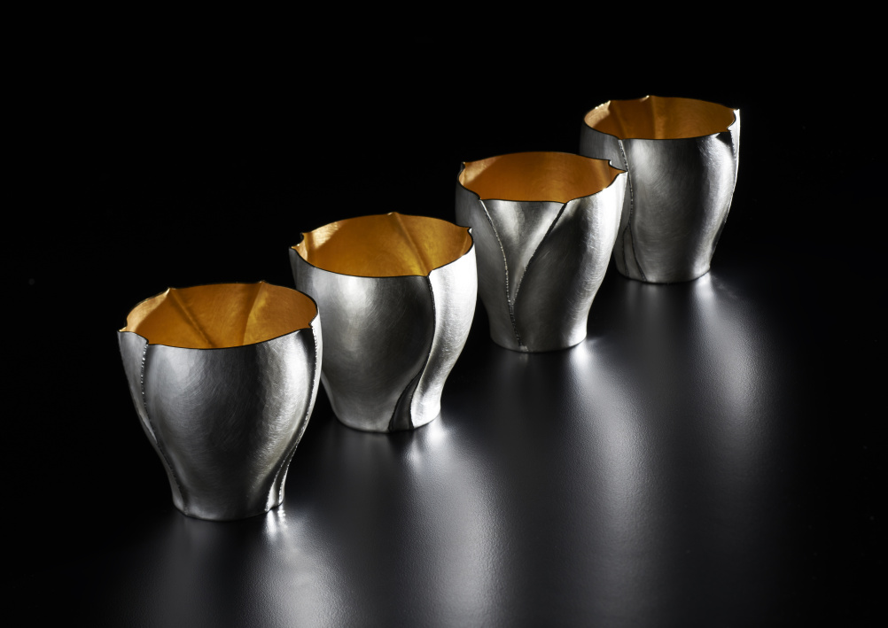 Rivulet Beakers, in Britannia Silver and gilded interior. By Rauni Higson. Crafted 2014