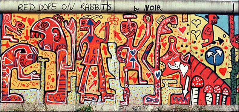 Noir 1980s wall painting, Red Dope on Rabbit