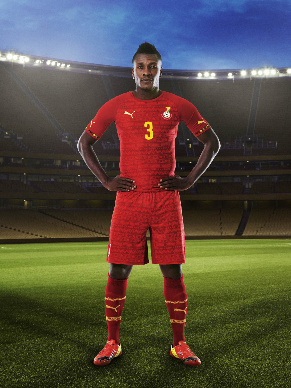 Ghana home shirt modelled by captain Asamoah Gyan 