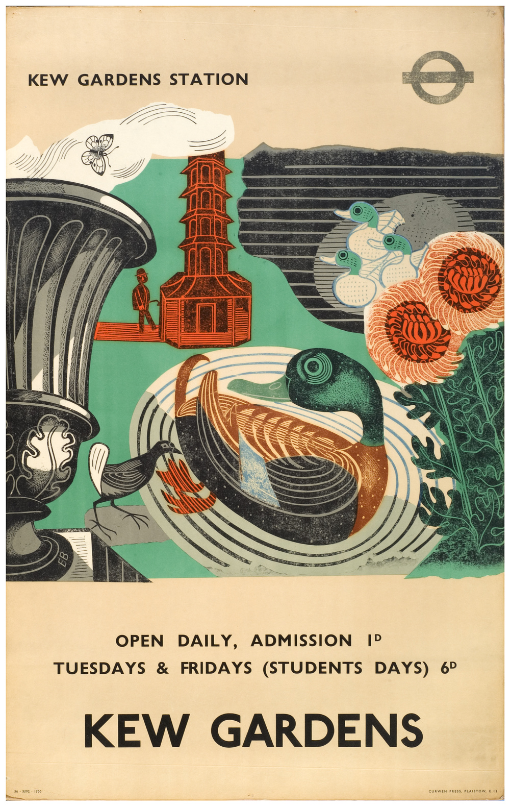 Edward Bawden (1903 – 1989) The Pagoda, Kew Gardens, 1963, linocut © The Edward Bawden Estate