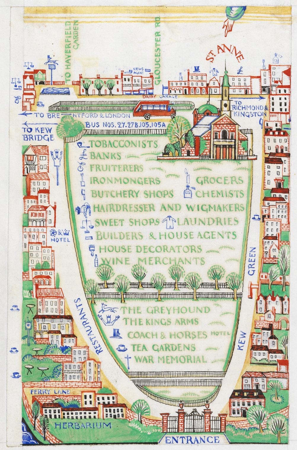 Edward Bawden (1903 – 1989) Detail from A General Guide to the Royal Botanic Gardens Kew, Spring & Easter 1923 © The Edward Bawden Estate Purchased with the assistance of the Art Fund