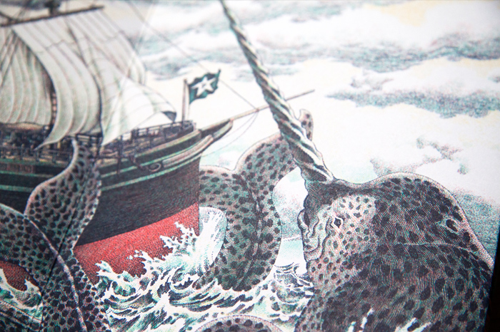 A huge narwhal-like creature at sea