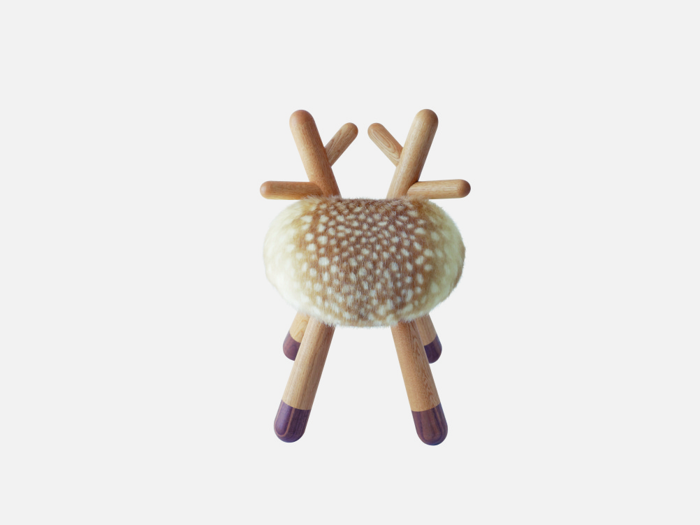 Bambi chair, 2012, Takeshi Sawada; Oak, walnut, synthetic fur