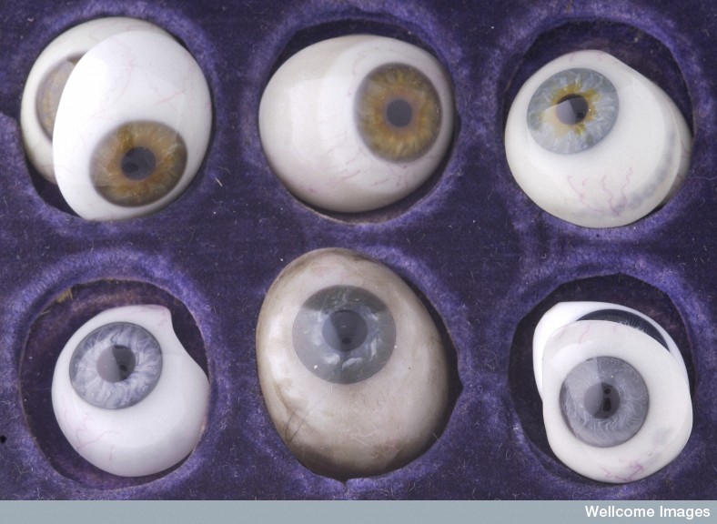 Photograph of glass eyes made by W Halford of London, 1890