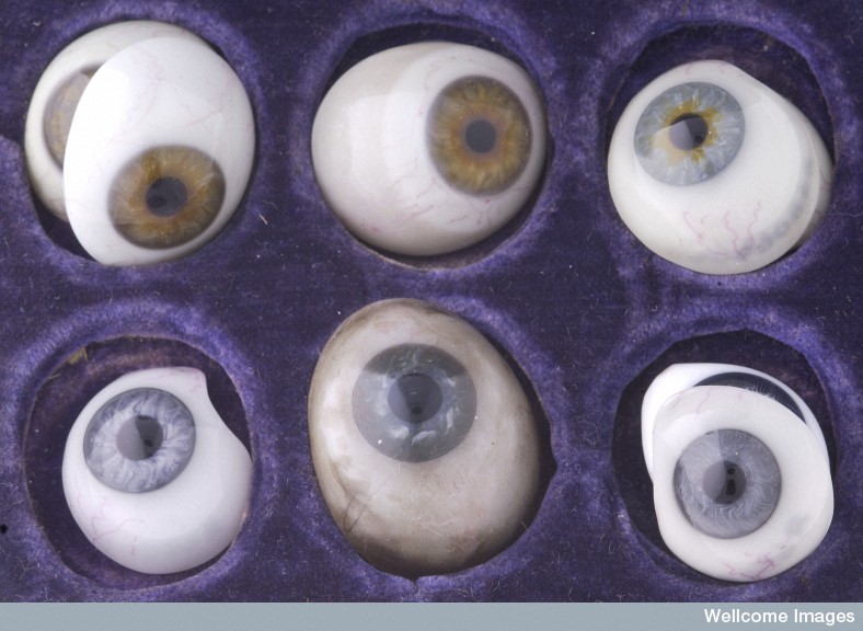 Photograph of glass eyes made by W Halford of London, 1890 