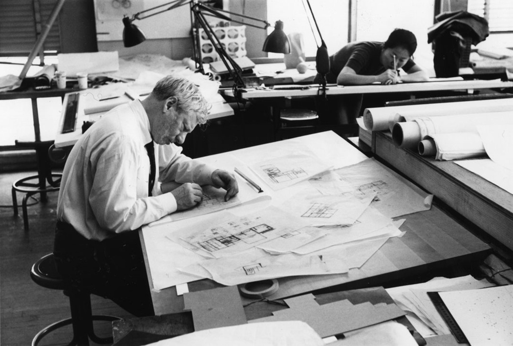 Kahn working on Fisher House design, 1961 