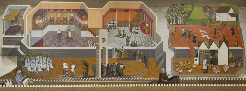 Canterbury Tales (1958-61), mural, oil on wood, by Edward Bawden CBE RA (1903-89)