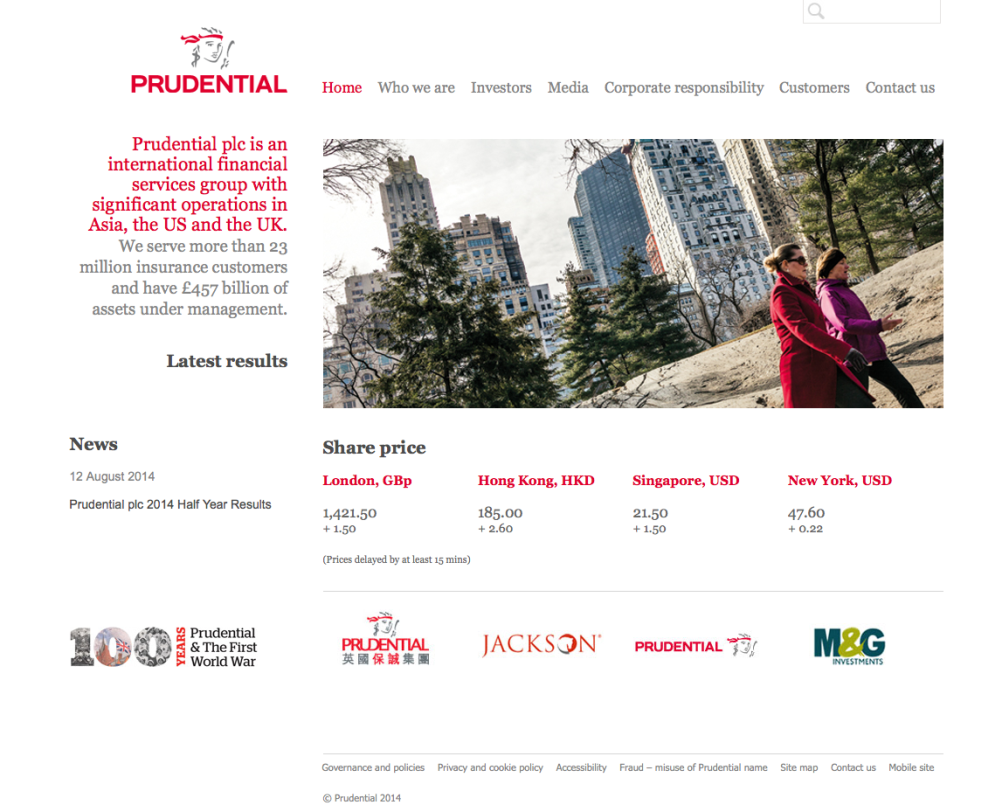 The current Prudential website