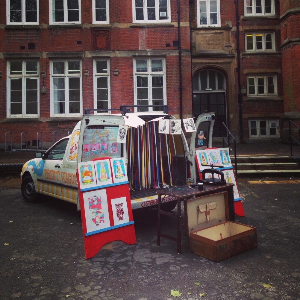 The Print Wagon touting its wares