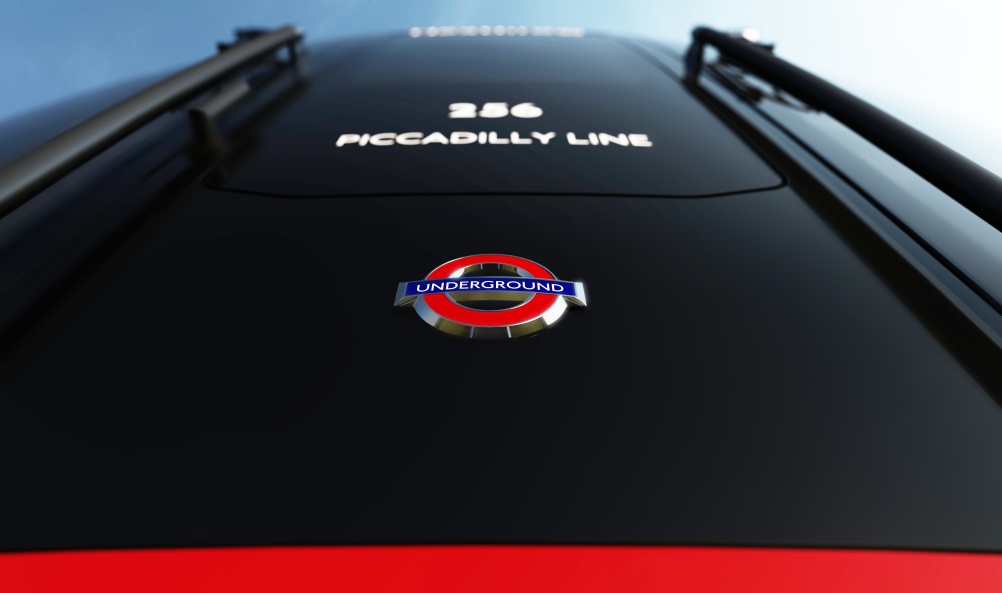 Piccadilly Line train exterior with badge