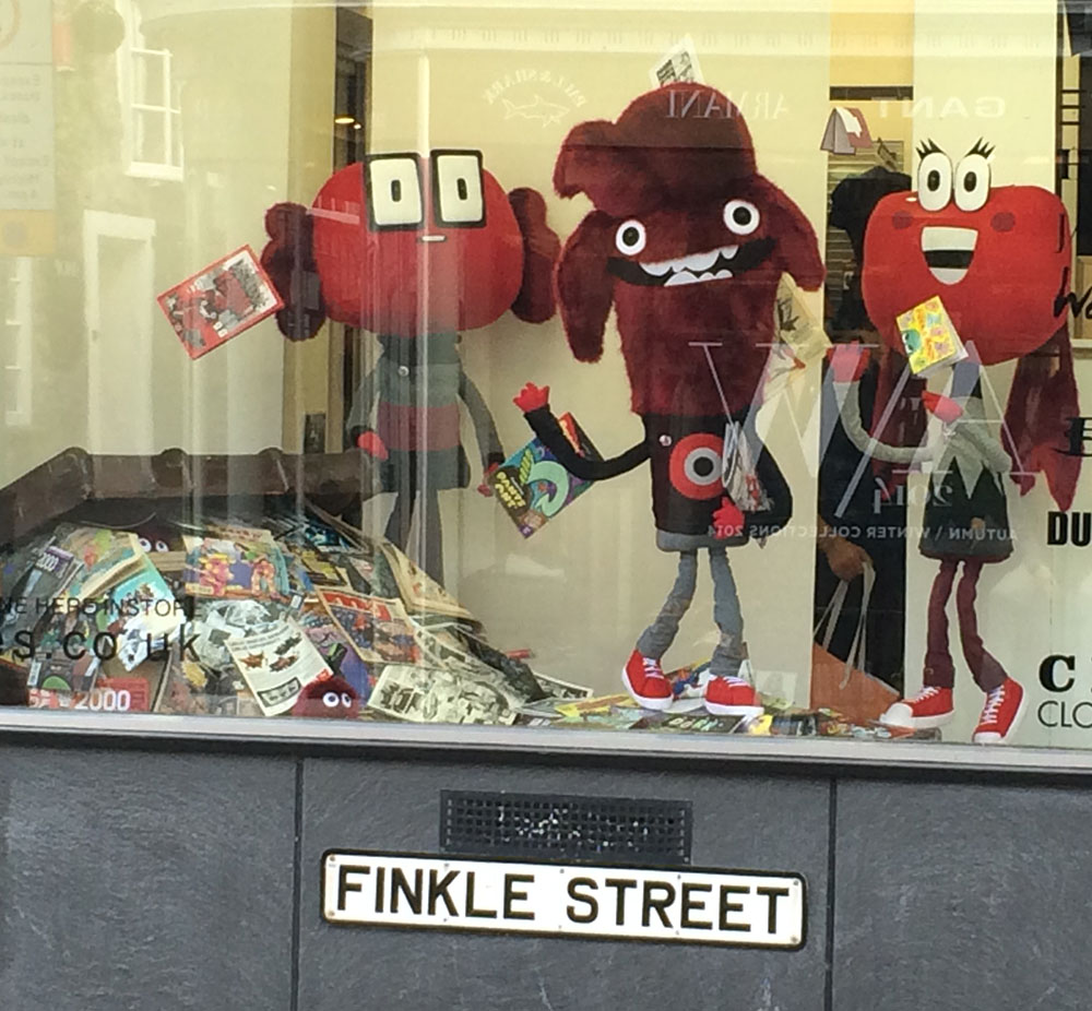 Felt Mistress's Lakes Gang characters in the shop window