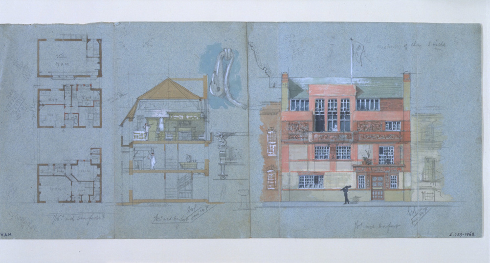 Design for an artists house and studio,Tite Street, Chelsea, 1878. Edward William Godwin