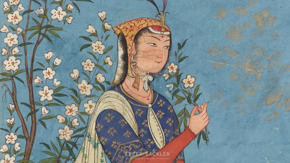 Woman with a spray of flowers; Iran, Safavid period, ca. 1575