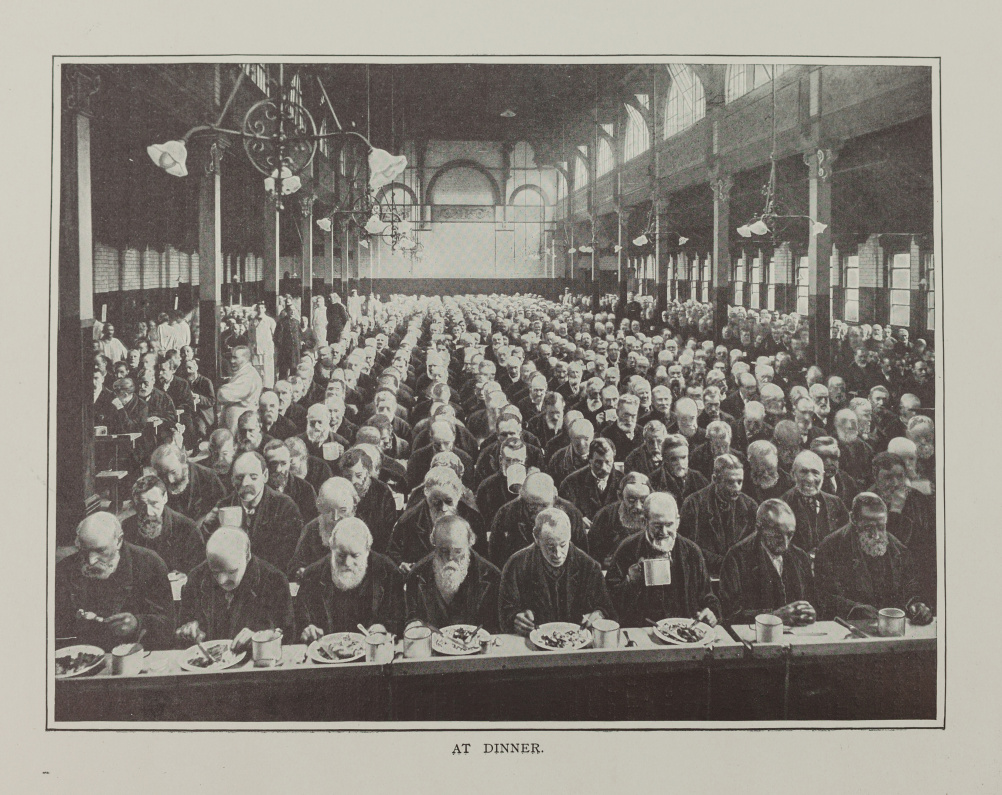 Men at dinner in St Marylebone Workhouse London c1900