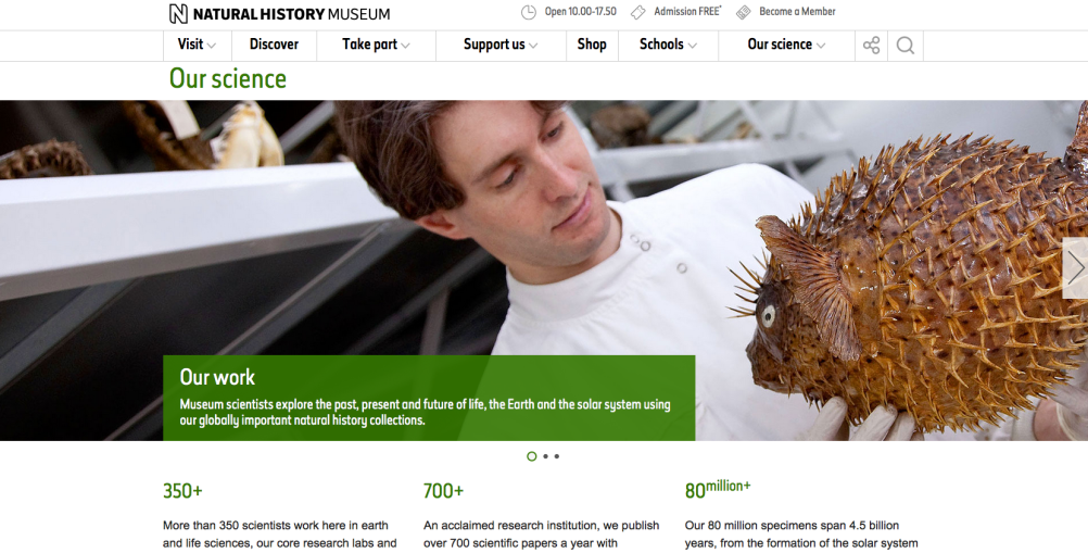 Natural History Museum website designed by Blue State Digital