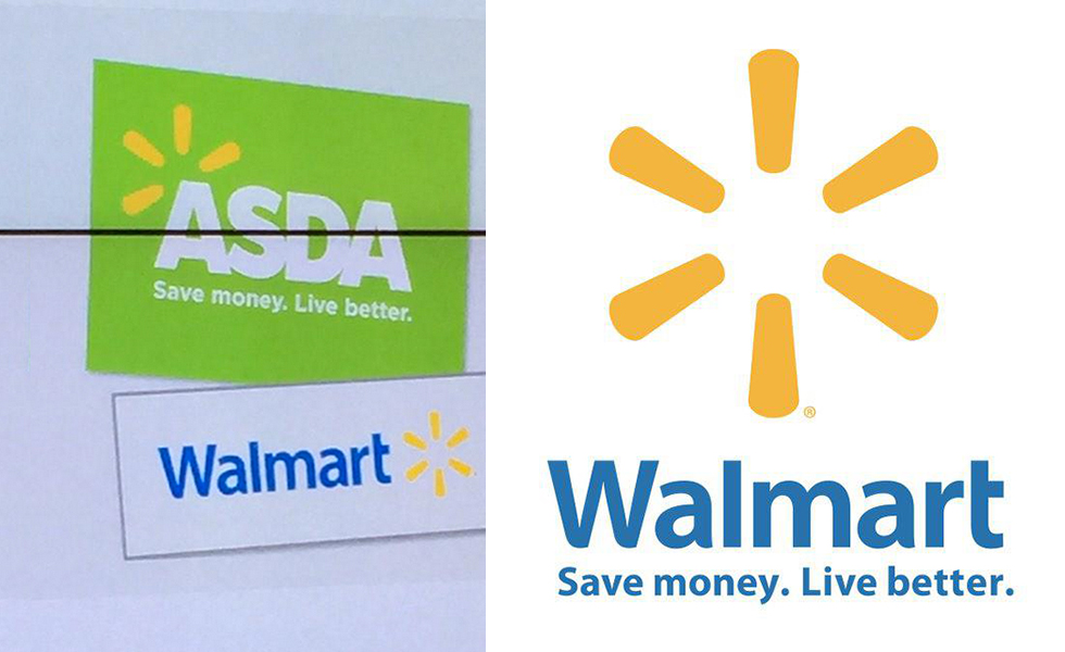 Asda's proposed new identity, with the Walmart logo