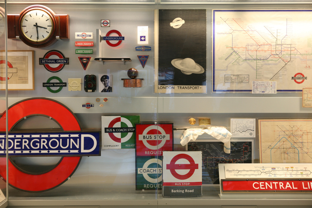 Sings showing Johnston typeface at the London Transport Museum