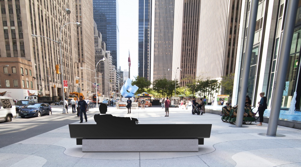 Mad Men tribute bench – designed by Pentagram partners Michael Bierut, Emily Oberman and Lorenzo Apicella